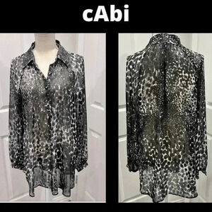 cAbi High/low sheer, long length black/ white blouse button down ❤️